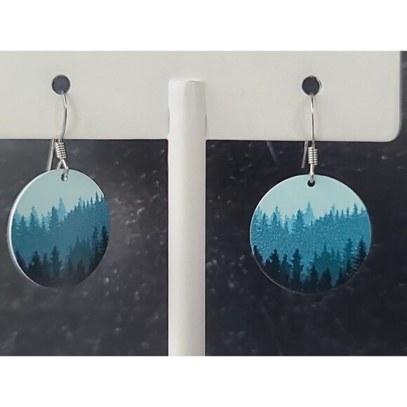 Nature Cast Dangle Trees On Disc Pierced Earrings - Picture 4 of 10